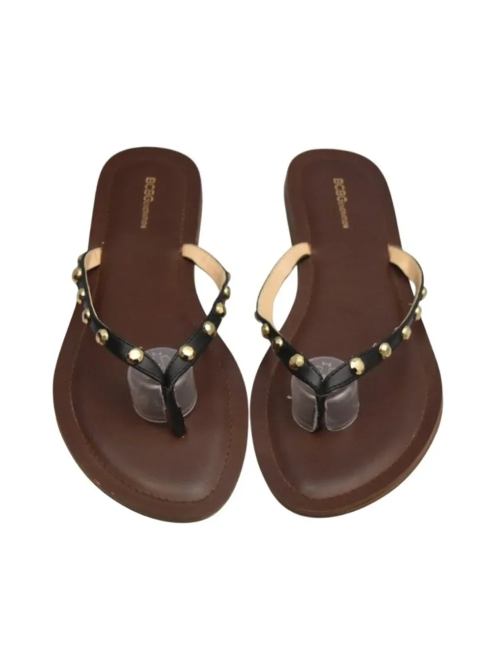 BCBGGeneration Womens Studded Black Thong Sandals Size 9.5M Brown Sole Flip Flop
